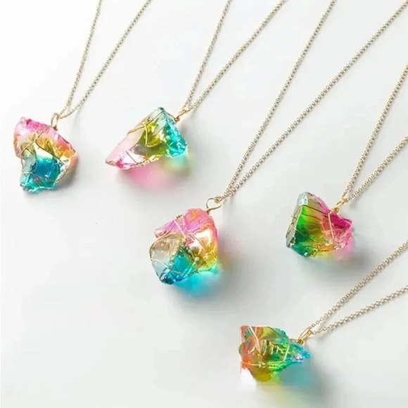 NEW! Wrapped Wire Raw Rainbow Quartz Crystal Pendant Necklace - Picture 2 of 7